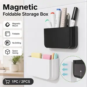 Magnetic Foldable Pen Holder, Magnetic Dry Erase Marker Pencil Holder, 3-Level Adjustable Depth, Strong Magnet Remote Holder Storage Organizer,Remote control storage box, No Drilling, for Office, Whiteboard, Locker, Home Refrigerator, Desk Accessories