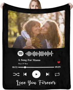 Custom Spotify Code Music Blanket for Mom Dad Lover Personalized Fleece Bed Throw Blanket with Photo Made in US Customized Gifts for Christmas Thanksgiving Day Birthday (Love Song)