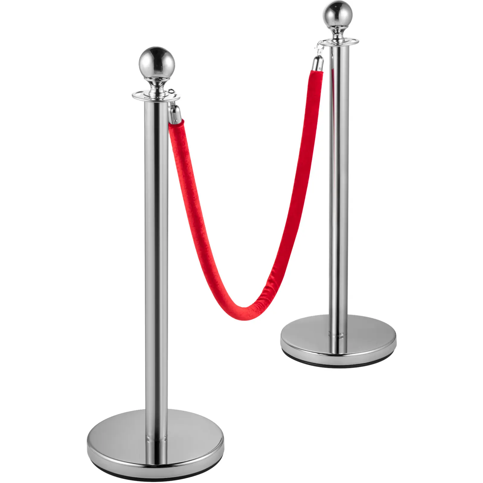 4PCS Stainless Steel Stanchion Posts Queue, Red Velvet Ropes Silver Post, 5FT Rope Barriers Queue Line Crowd Control Barriers for Party Supplies