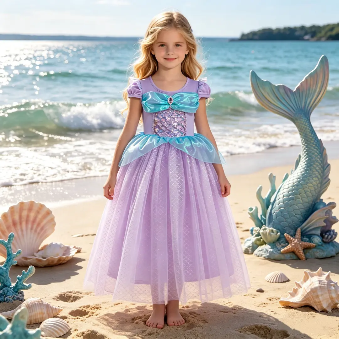 012 Little Mermaid Dress Birthday Party Dress For Kids Girl Tutu Mesh Dress Ball Gown Children Girls Birthday Wedding Party Photograph