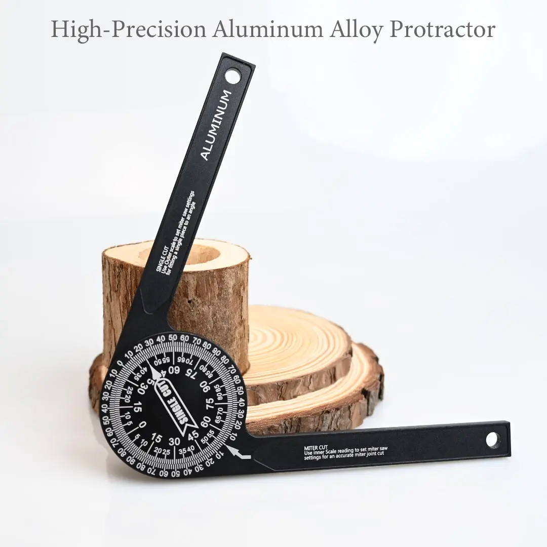 7 Inch Aluminum Miter Saw Protractor, Durable Professional Angle Measuring Tool with Precision Laser Engraved Scales for Carpentry, Woodworkers, Builders, Plumbers, Home DIY, Baseboard & Construction Work