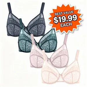 【4 Pack】HSIA Enchante Lace Bra Set Floral Lace Underwire PLus Size Full Coverage Bra Bundle