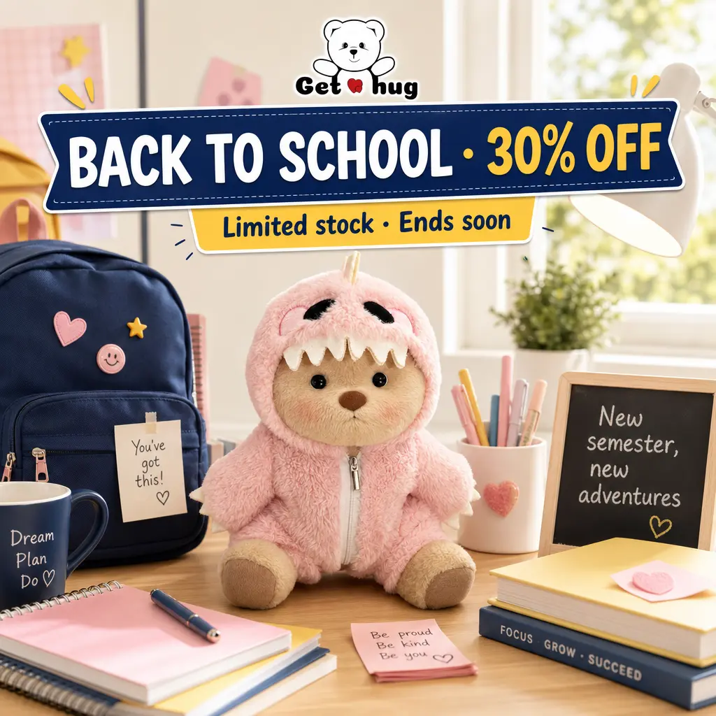 Getahug 12-inch Teddy Bear Plush Toy | Perfect as a gift for girls or girlfriends, full of summer vibes, comes with interchangeable outfits: plush hat, blue shark, pink dinosaur, plush elephant.Build-A-Bear,Back-to-school companion items