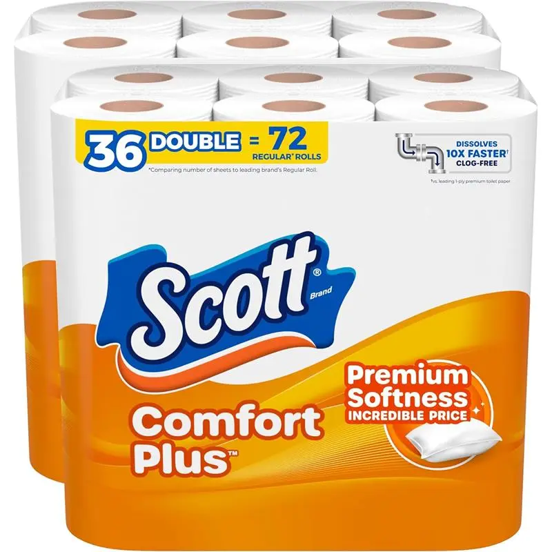 36 Double Rolls Toilet Paper 231 Sheets per Roll, Septic-Safe, 1-Ply Toilet Tissue