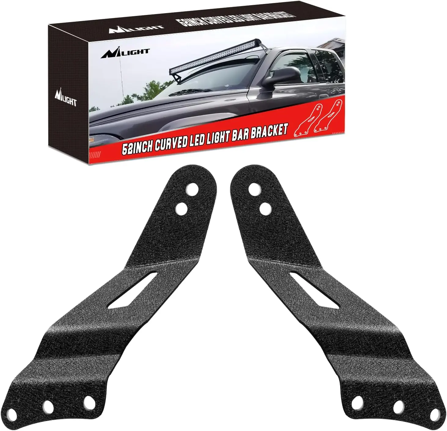 Nilight 2PCS Durable Heavy-Duty Metal 52-In Curved LED Light Bar Bases with Foam, Upper Windshield Roof Cab Mount Brackets for 99-06 Chevy Silverado, Suburban, Avalanche, Tahoe & GMC Yukon, Sierra, Car Lighting