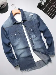 Plus Bleach Wash Ripped Frayed Denim Shirt Without Tee