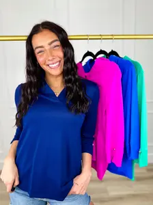 Dear Scarlett Taking My Time Lightweight 3/4 Sleeve Top - Multiple Colors, Breathable Fabric, True to Size, Very Stretchy, Gold Button Detail