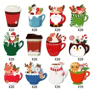 A set of 12 Christmas-themed sticky notes, holiday coffee cup-shaped stationery, cute Christmas party decorative adhesive labels, festive gift stickers, suitable for planners and office supplies