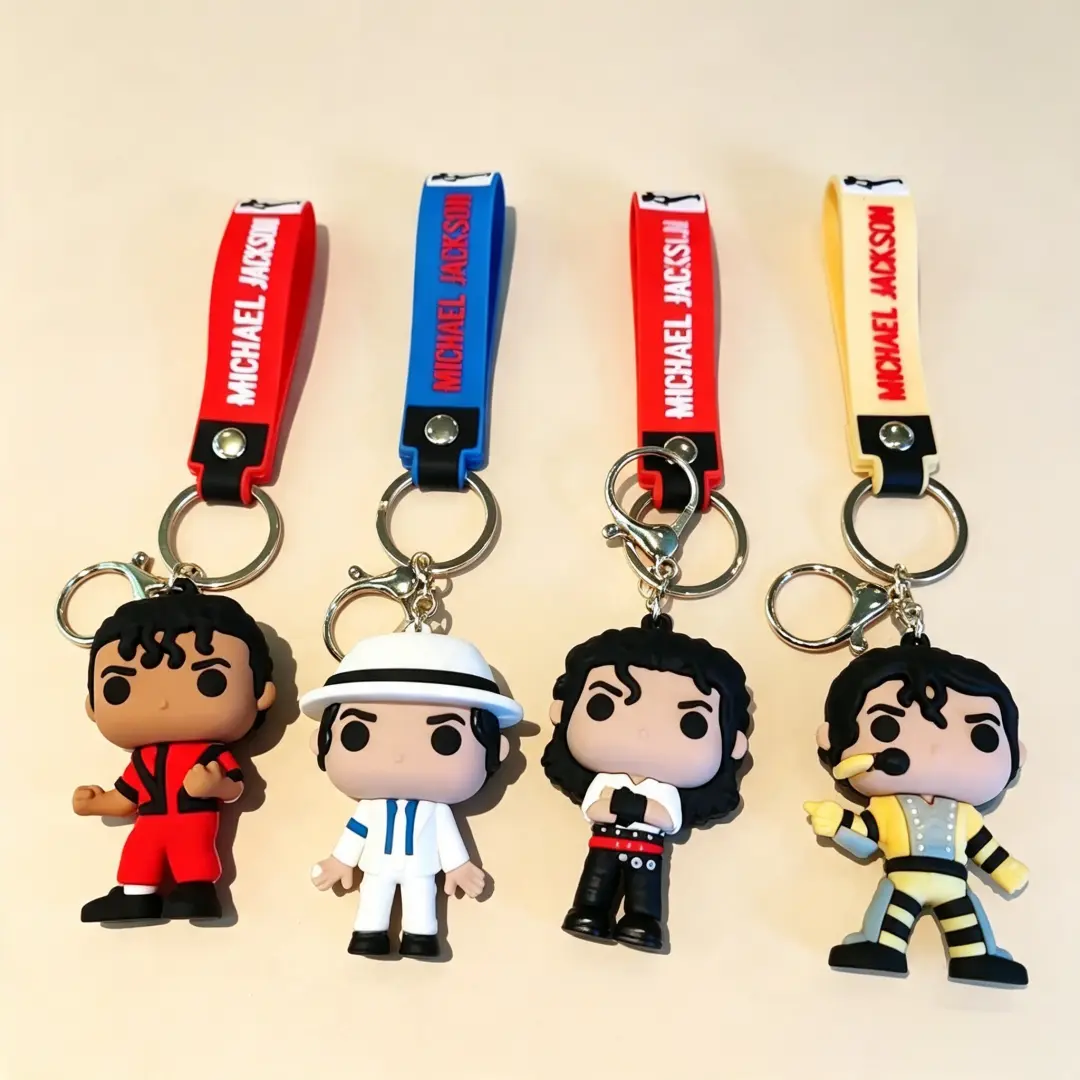 Celebrity kerchains-Michael Jackson Keychain MJ Cosplay Props Music Idol Doll Machine Key Chain Phone Chain Creative Student Gift