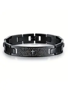 Men's Stainless Steel Cross Bracelet, Laser Engraved Bible Bracelet, Perfect Holiday Gift, European and American Style Jewelry