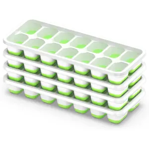 Ice Cube Tray with Lid, 4 Pack Durable Stackable Ice Cube Trays for Freezer with Removable Lids, Easy-Release Plastic &amp; Silicone Ice Tray for Cocktail, Coffee