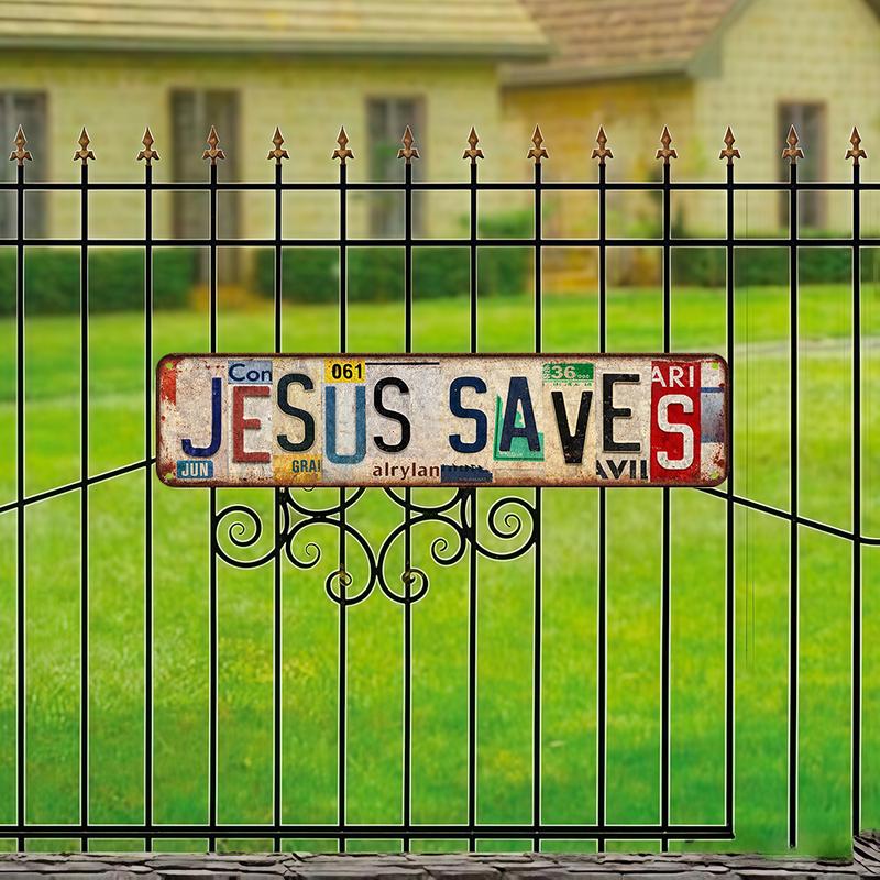 Vintage Jesus Saves Wall Decor Street Signs Metal Tin Signs for Home Living Room Man Cave Bedroom Bar Garage Cafe Pub Office Store Club Gift 4*16 INCH Rust-Resistant Aluminum Plaque