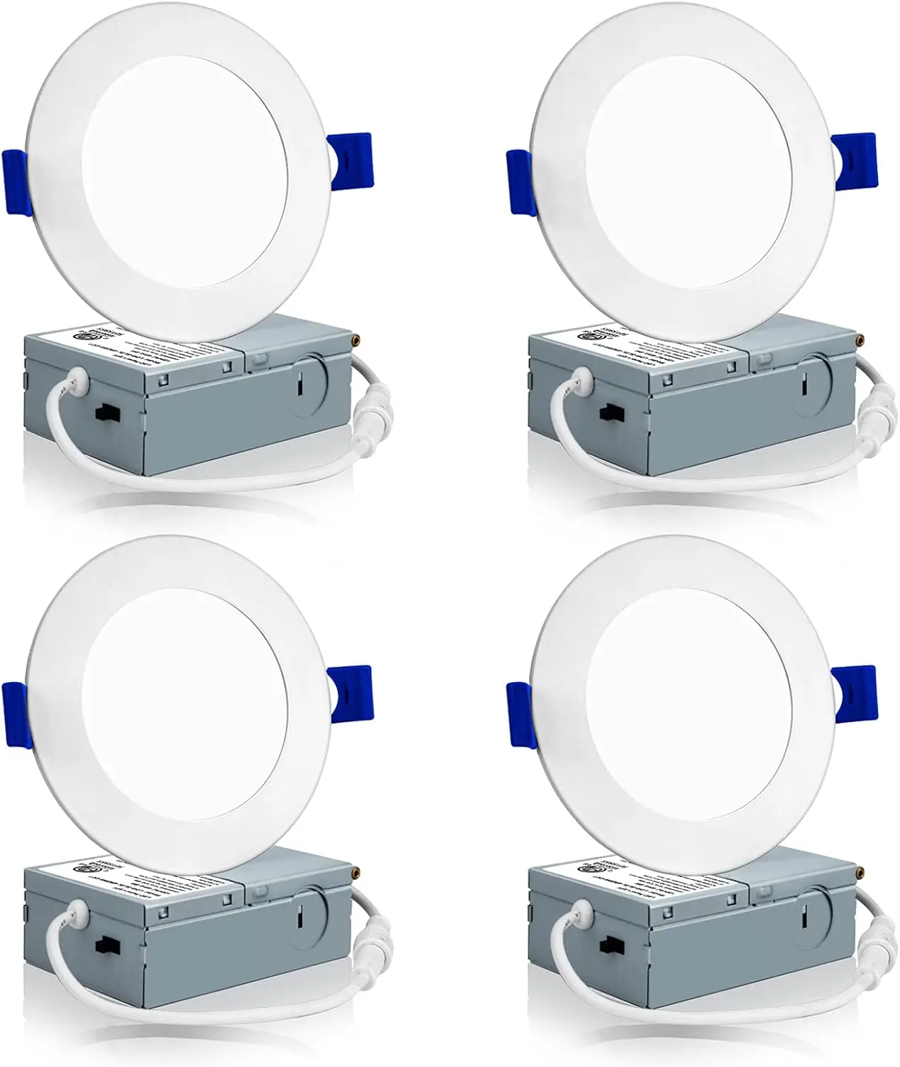 4 Pack 4 Inch LED Recessed Ceiling Light with Junction Box, 3000K/4000K/5000K Selectable, 9W=75W 750LM, Dimmable Canless Downlights, ETL and Energy Star Listed
