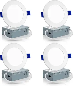 4 Pack 4 Inch LED Recessed Ceiling Light with Junction Box, 3000K/4000K/5000K Selectable, 9W=75W 750LM, Dimmable Canless Downlights, ETL and Energy Star Listed