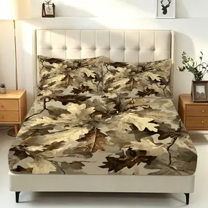Camouflage  Leaves Fitted Sheet Set - Soft Microfiber Bed Sheet Set, Deep Pocket, All Around Elastic Bedding Set, No Fillers, Hunting Style  Bedding for Bedroom, Perfect Gift for Outdoor & Nature Lovers