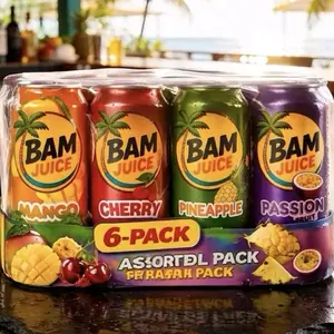 BAM Juice 6-Can  Assorted Flavors - Mango, Cherry, Pineapple, Passion Fruit - Refreshing Beverages in Convenient Cans Sweet