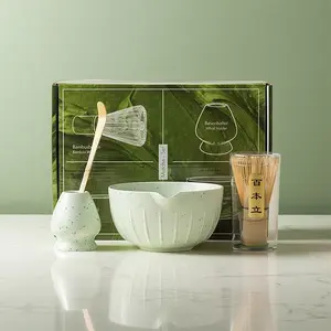 4 Pieces Perfect Matcha Kit Set , including 17OZ Match Bowl with Spout , Bamboo Whisk , Matcha Scoop , Matcha Whisk Stand (Chasen Holder) , Gift Box Packing for Matcha Lover , Friends Birthday Gift , Christmas Gift , Kitchenware
