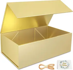 Gold Gift Boxes, 9.5x6x3 Inches, with Lids, Magnetic Closure, Rectangle, Foldable, for Bridesmaid Proposal, Wedding, Christmas, Halloween, Birthday Gift