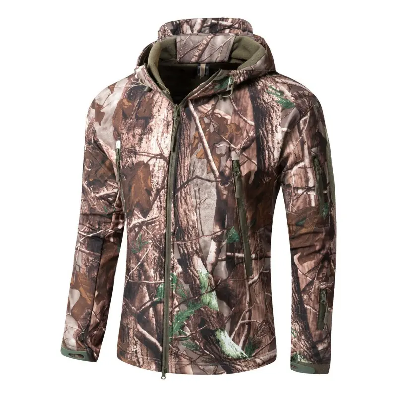 Men's Silent Soft Shell Camouflage Tactical Jacket Waterproof Warm Fleece Hooded Coat for Hunting Hiking Fishing All Seasons Long Sleeve coat lapel work cargo jacket cotton jacket casual men steezy snowboarding fit