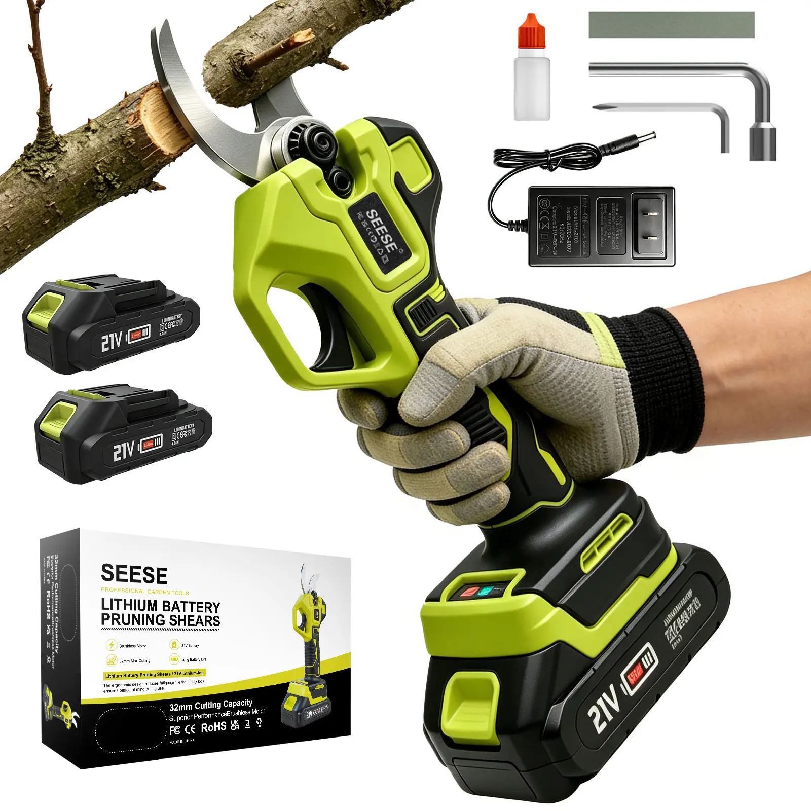 SEESE Electric Pruning Shears for Gardening: 1.25" Cutting Cordless Power Pruner, Brushless Motor, Dual21V Battery For Tree & FlowerTrimming SEESE Electric Pruning Shears for Gardening: 1.25" Cutting Cordless Power Pruner, Brushless Motor, Dual21V Battery For Tree & FlowerTrimming