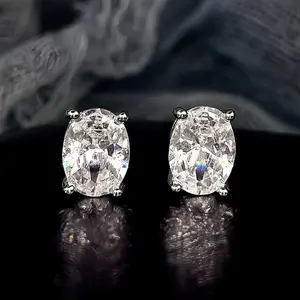 Fashion Stud Earrings, Oval Cut zircon Wedding Earrings, Push Back Lock Earrings, Solitaire Oval Cut Stud Earrings