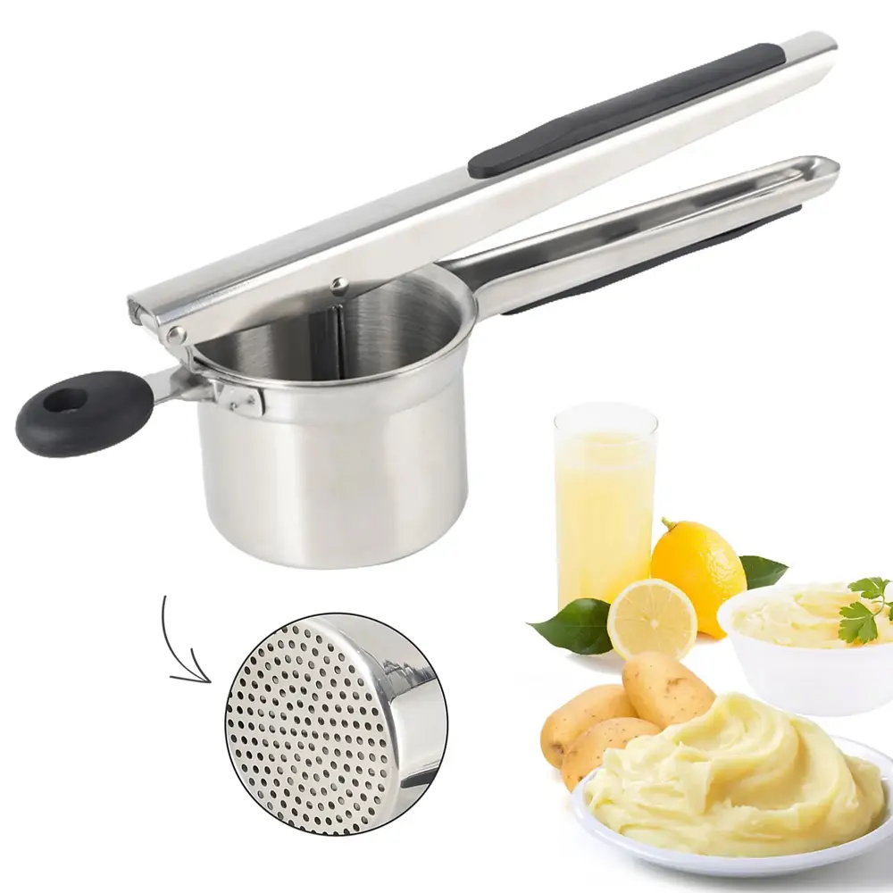 Potato Ricer Stainless Steel Manual Masher With 4 Interchangeable Discs Heavy Duty Kitchen Press For Smooth Fluffy Mashed Potatoes Vegetable Puree Baby Food Gnocchi