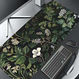Elegant Green Floral Dark Aesthetics Design Large Gaming Mouse Pad, Stylish Desk Protector with Non-Slip Rubber, Multi-Size for Laptop & Desktop Use