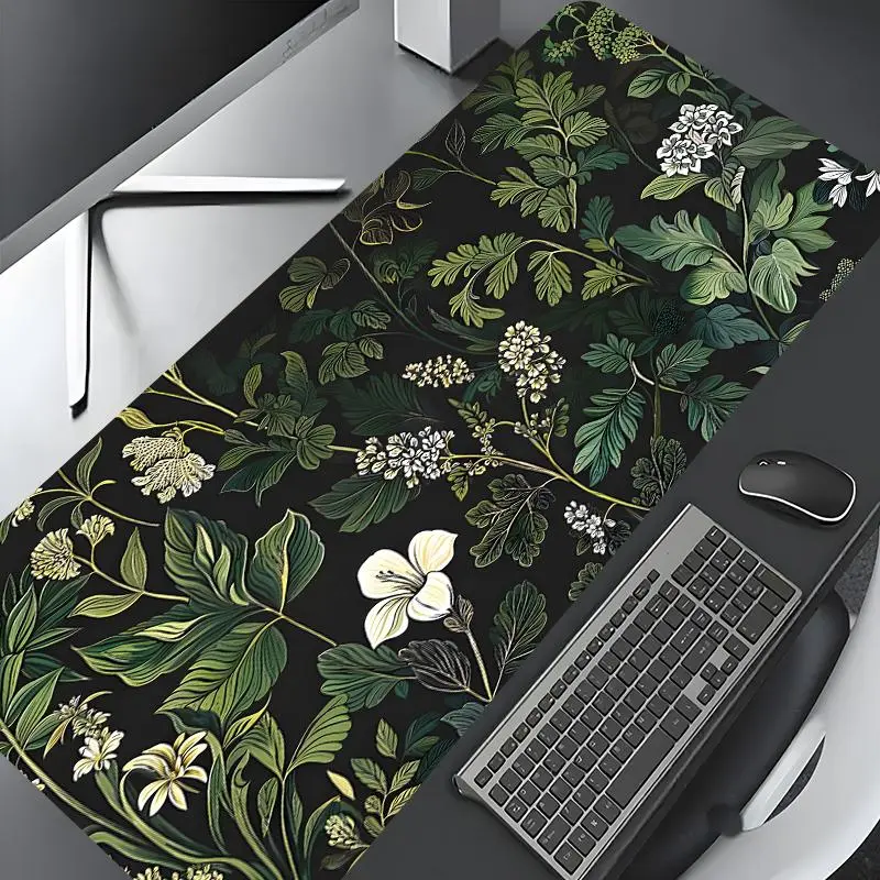 Elegant Green Floral Dark Aesthetics Design Large Gaming Mouse Pad, Stylish Desk Protector with Non-Slip Rubber, Multi-Size for Laptop & Desktop Use, Desktop Accessories