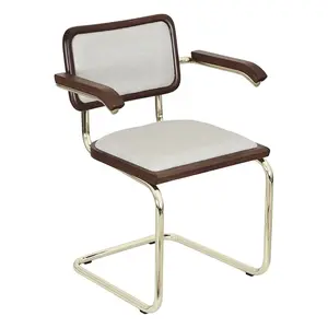 Furnish Theory Breuer Chair Cushion Seat Armchair With Brass Frame & Walnut Wood, Made In Italy