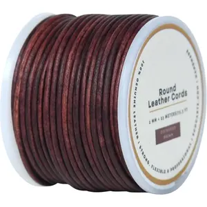 Genuine Round Leather Cord - Crafting  for Necklaces & Bracelets,  Making (Distressed Brown, 2mm)