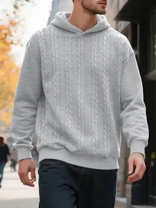 Men's Classic Thick Cable - Knitted Long Sleeve Hoodie. Loose and Simple, Perfect for Campus Outfits. Solid - Colored Plain Hoodie, Versatile and Casual A Retro Top, Hooded Sweatshirts, Men's Top, Men's Hoodie, Pullover