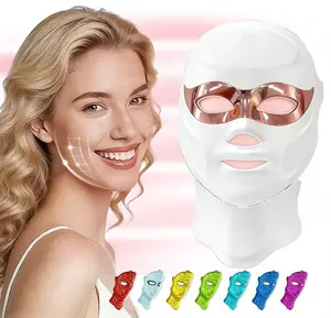 Red Light Therapy Mask for Face & Neck, LED Face Light Therapy,USB C Rechargeable,Infrared Mask for Home Working Travel Yoga (White Gold)