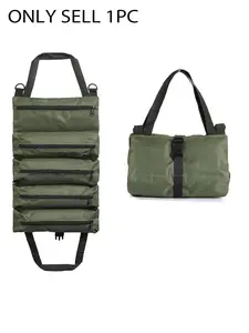 Foldable tool roll bag, portable tool organizer with multiple compartments, durable tool tote bag for home and car repairs
