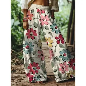 Women's Floral Print Casual Long Pants, Comfortable Breathable Fabric, Ideal for Vacation, Home, Daily Wear, Suitable for Spring Summer Fall