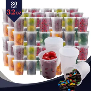 GXDOX 30 Pack 32oz Round Food Storage Containers with Airtight Lids BPA-Free Microwave Dishwasher & Freezer Safe Extra-Thick Ultra Durable Stackable Kitchen Utensils for Soup Salad Holiday Meals