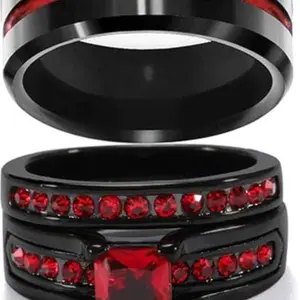 Couple Rings His Her Wedding Ring Sets Matching Rings Purple CZ Black Rings Titanium Men Ring