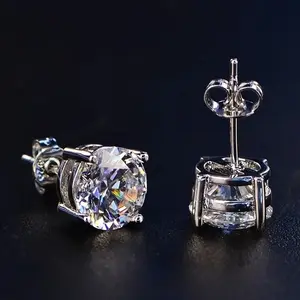 6mm Stud Earrings Lab Created Diamond Earrings for Women & Men, , 925 Sterling Silver, 14K White Gold Plated, Hypoallergenic Solitaire Studs Jewelry Gift