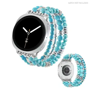 Jewelry strap bead bracelet compatible with Samsung 8th generation Galaxy Watch 8 40mm/44mm/8 Classic 46mm fashionable handmade bead elastic band, handmade bead strap, natural stone bead strap, natural gemstone bead elastic band