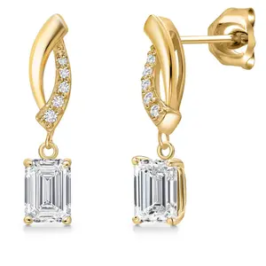 Gem Stone King 1.45 Cttw IGI Certified Lab Grown Diamond in 10K Yellow Gold Earrings for Women | Emerald Cut Center Diamond 0.70 Ct | D-E Color | VS1-VS2 Clarity