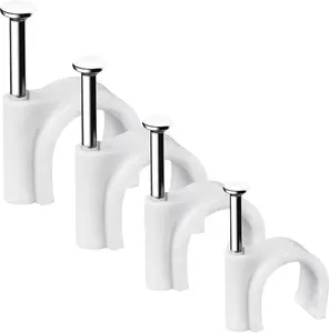 Cable Clips, 400 Pcs, 4mm 6mm 8mm 10mm, Wire Wall Clips with Steel Nails, Ethernet Cable Clips, Cable Tacks Coax Cable Clips, RG6 RG59 CAT6 RJ45 Cable Cord Clips, White…