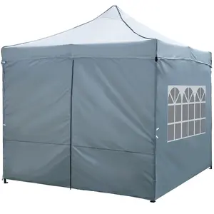COSTWAY-10 x 10 FT Pop up Canopy Tent with 4 Removable Sidewalls and Wheeled Bag-Gray