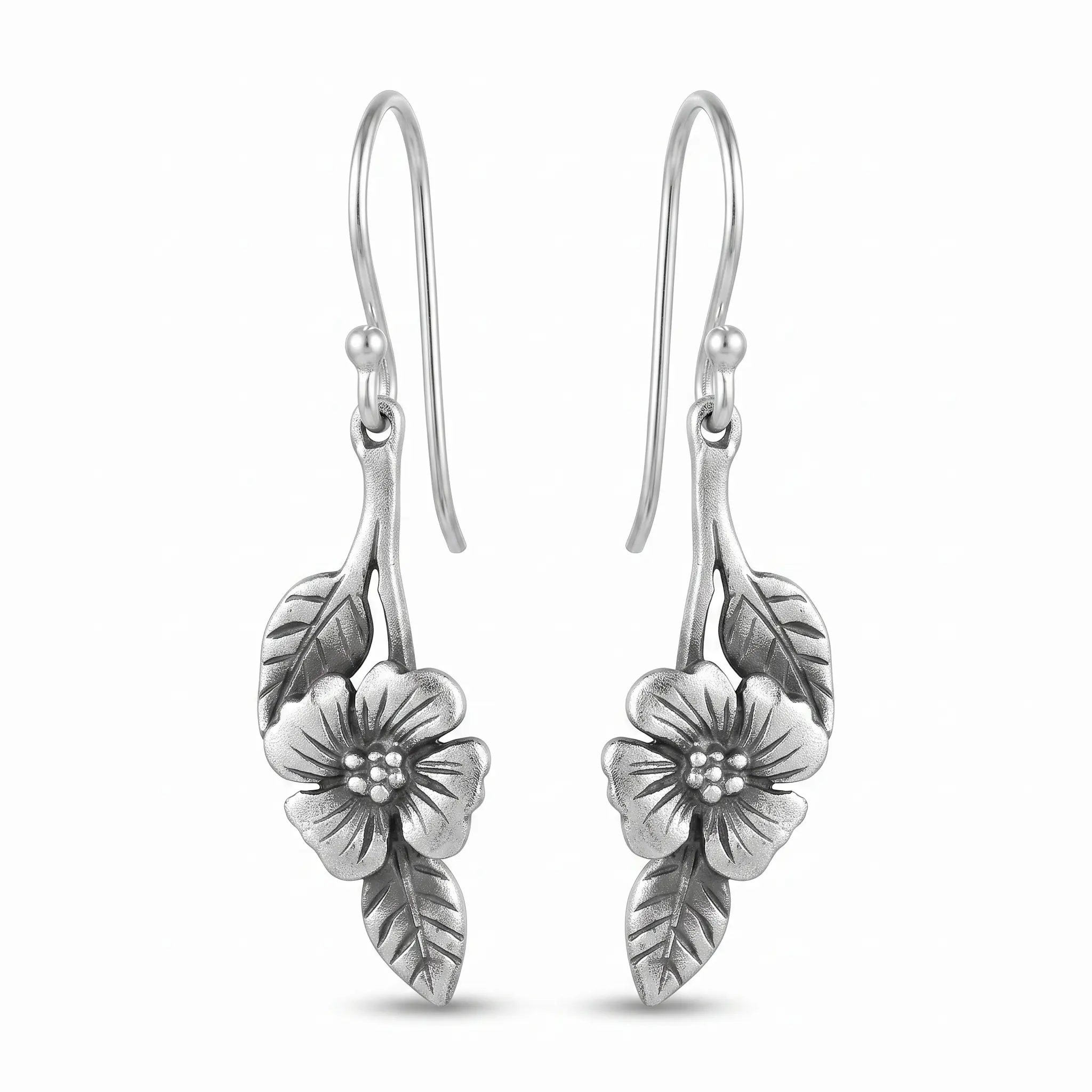 Elegant Floral Leaf Earrings in Silver Tone with Delicate Design for Everyday Wear