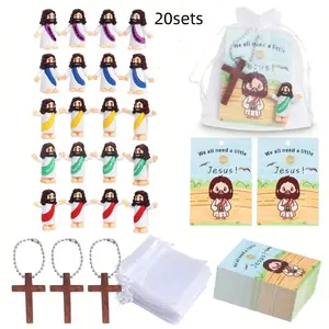 20sets/80pcs Mini Jesus Doll Sets, Includes 20 Jesus Dolls, 20 Crucifix Pendants, 20 Organza Bags, 20 Cards, Perfect for Festivals, Religious Supplies, Gifts