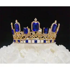 212 MAIN Large Blue King Crown Cake Topper - 11.7 oz, 3" Height, Cake Decoration for Anniversary, Birthday Festive Party Ornament, Home Supply Accessory