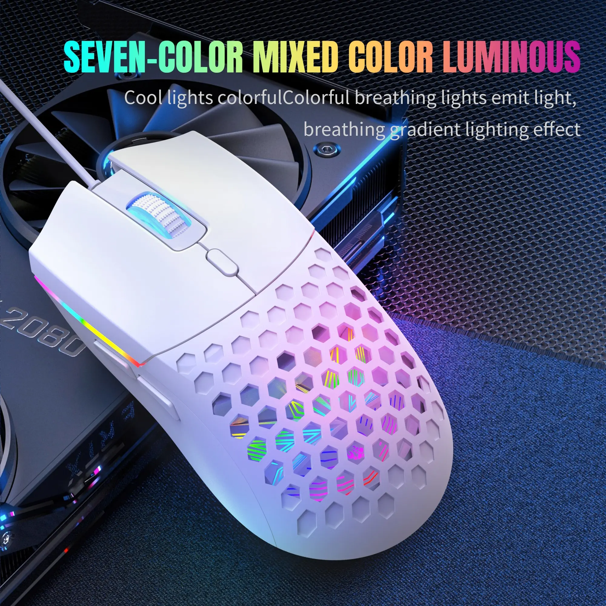 Hxsj-S500 New Honeycomb Lightweight Gaming Mouse, Multi-Color LED Effects, Wired Plug-and-Play Connection, Gaming Accessory Suitable for PC/Laptop/Mac