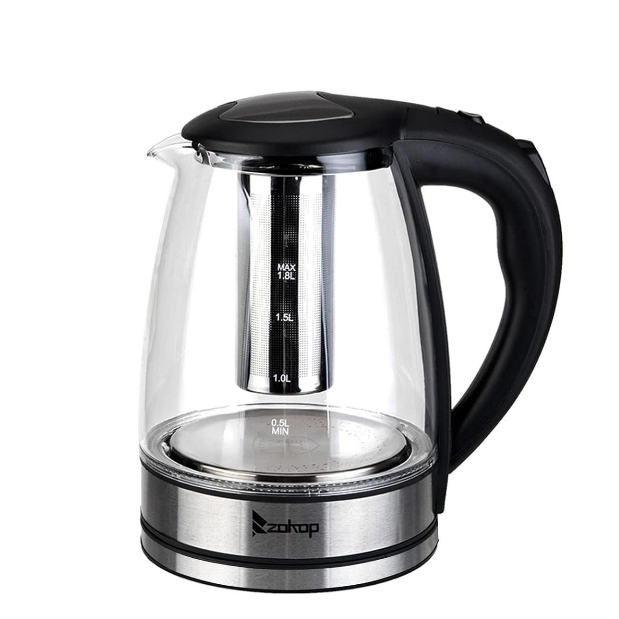 ZOKOP 1800W/1.8L Electric Glass Kettle US Plug, LED Light, Auto 5 Minutes Shut-off, Boil Dry, Overheat Protection, BPA-F