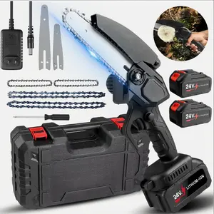 21V Cordless Electric Mini Chainsaw, Small Handheld Portable Chainsaw with 2 Batteries