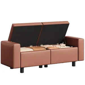 HOOBRO Storage Ottoman Bench, Upholstered Bench with Storage, End of Bed Bench with Metal Legs and Safety Hinges, PU Leather Storage Chest, for Living Room, Bedroom, Entryway, Brown#SpringSale #BigSpringSale