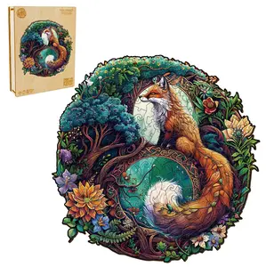 Yin Yang Fox-1 Wooden Jigsaw Puzzle for Adults and Kids Unique Shape Animal Wood Puzzles Challenging Puzzle, Family Game Creative Gifts，Laser-Cut Durable HDF Wood Puzzle