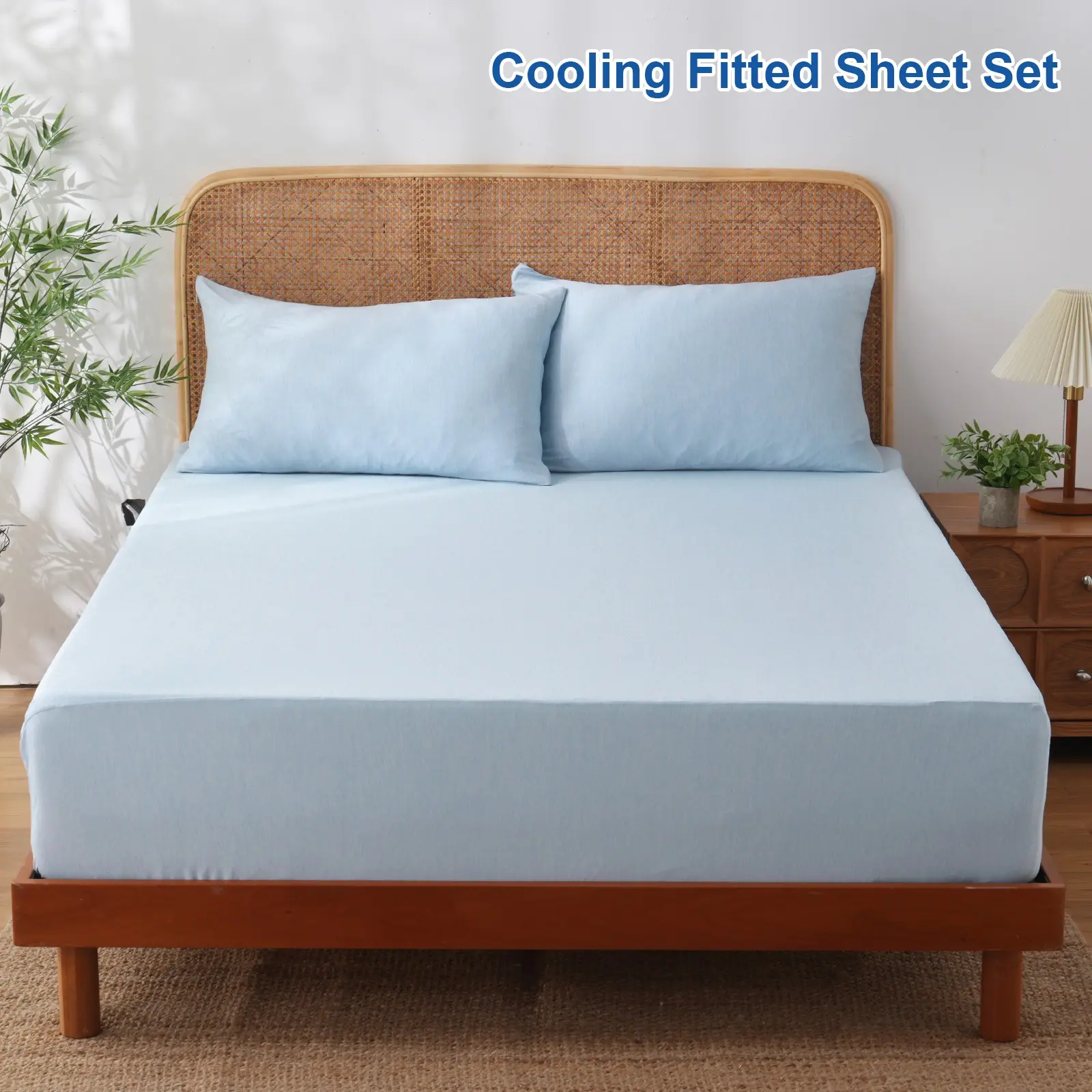 Summer Cooling Fitted Sheet Set -  Breathable Cooling Bedding Sheets with Pillowcase for Hot Sleepers & Cool Rest, UP to 18 inch Deep Pocket - 360° lastic Corner Straps, Cloud Soft, Ultra Durable, Bed Sheets